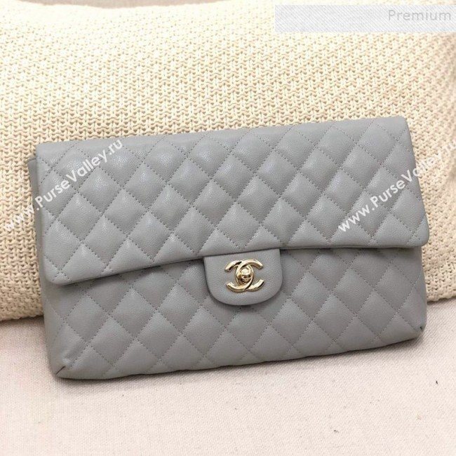 Chanel Quilted Grained Calfskin Flap Clutch A57650 Grey 2019 (YD-9092912)