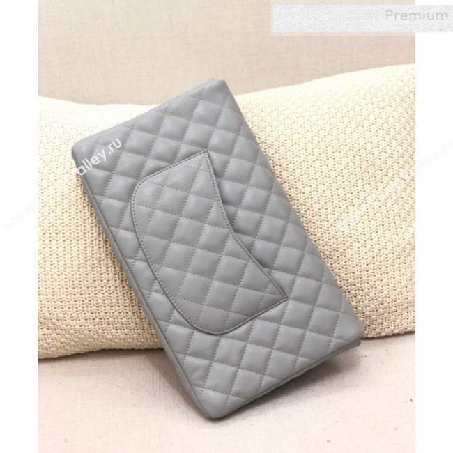 Chanel Quilted Grained Calfskin Flap Clutch A57650 Grey 2019 (YD-9092912)