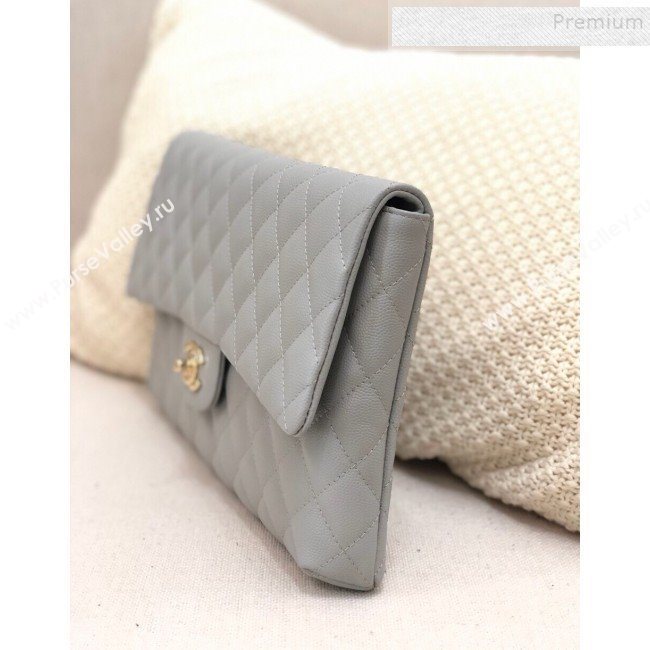 Chanel Quilted Grained Calfskin Flap Clutch A57650 Grey 2019 (YD-9092912)