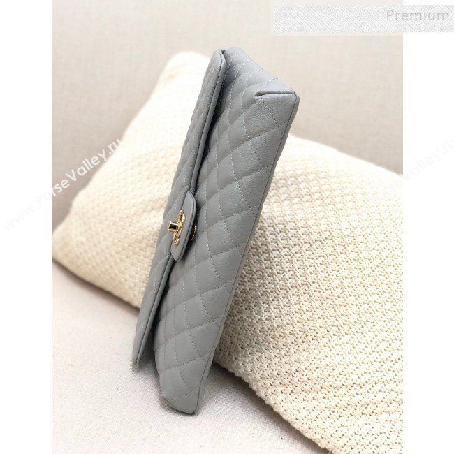 Chanel Quilted Grained Calfskin Flap Clutch A57650 Grey 2019 (YD-9092912)