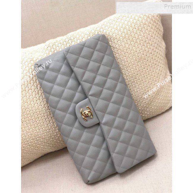 Chanel Quilted Grained Calfskin Flap Clutch A57650 Grey 2019 (YD-9092912)