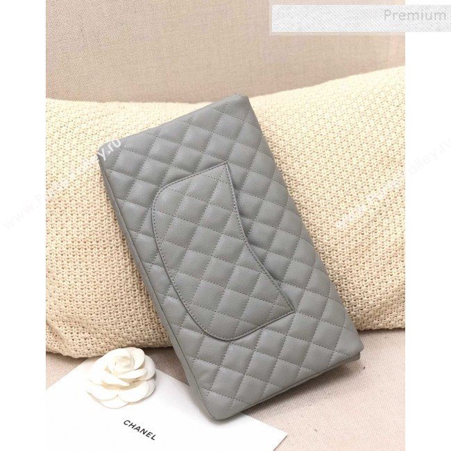 Chanel Quilted Grained Calfskin Flap Clutch A57650 Grey 2019 (YD-9092912)