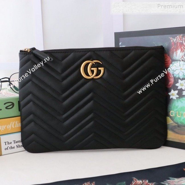 Gucci GG Marmont Leather Pouch ‎525541 Black 2019 (MINGH-9093007)