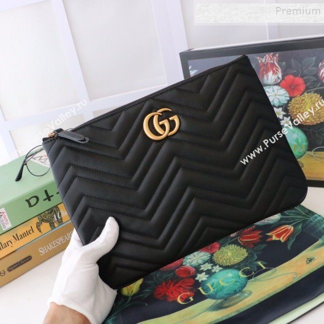 Gucci GG Marmont Leather Pouch ‎525541 Black 2019 (MINGH-9093007)