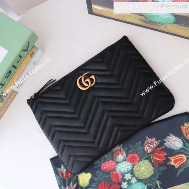 Gucci GG Marmont Leather Pouch ‎525541 Black 2019 (MINGH-9093007)