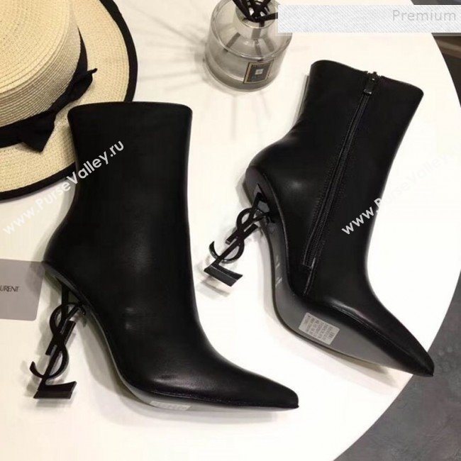 Saint Laurent Calfskin YSL Logo High-Heel Short Boots Black 2019 (LUZI-9092946)