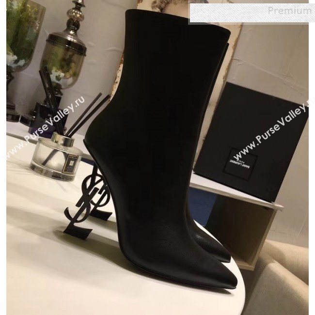 Saint Laurent Calfskin YSL Logo High-Heel Short Boots Black 2019 (LUZI-9092946)