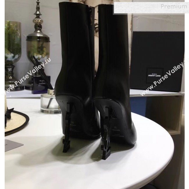 Saint Laurent Calfskin YSL Logo High-Heel Short Boots Black 2019 (LUZI-9092946)