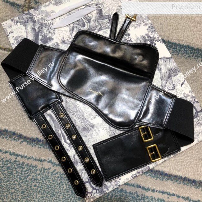 Dior Soft Calfskin Saddle Corset Belt Black 2019 (CINDY-9101205)