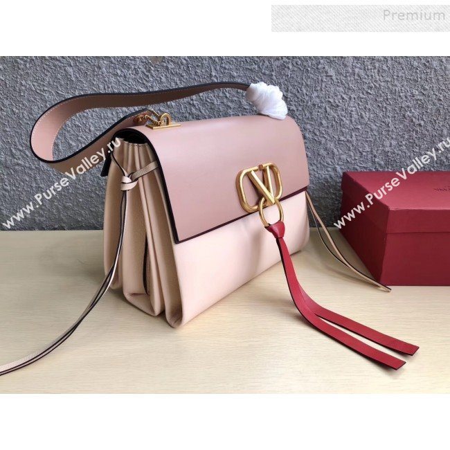 Valentino Large VRing Calfskin Shoulder Bag 0004L Nude/Apricot 2019 (JINGD-9101234)