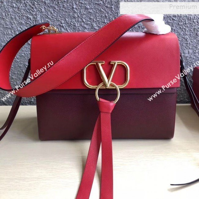 Valentino Large VRing Calfskin Shoulder Bag 0004L Red/Burgundy 2019 (JINGD-9101235)