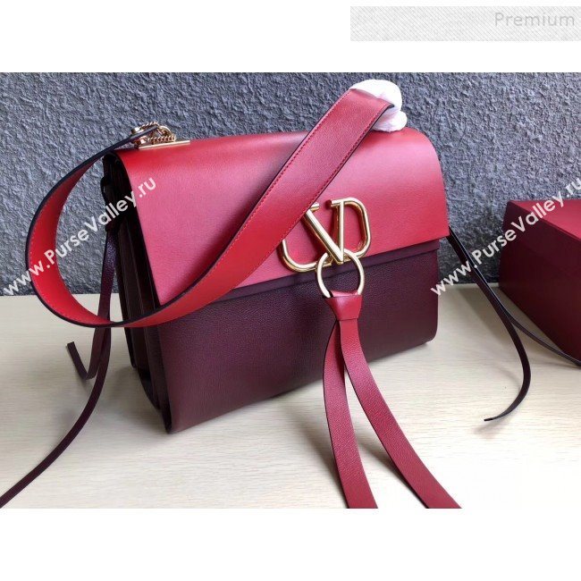 Valentino Large VRing Calfskin Shoulder Bag 0004L Red/Burgundy 2019 (JINGD-9101235)