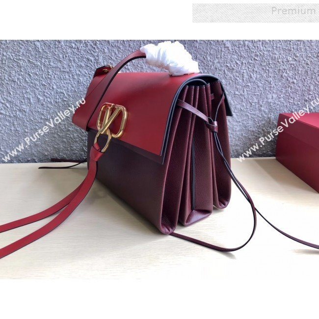 Valentino Large VRing Calfskin Shoulder Bag 0004L Red/Burgundy 2019 (JINGD-9101235)