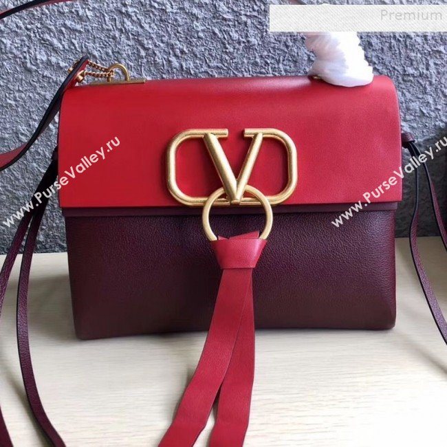 Valentino Medium VRing Calfskin Shoulder Bag 0004M Red/Burgundy 2019 (JIND-9101237)