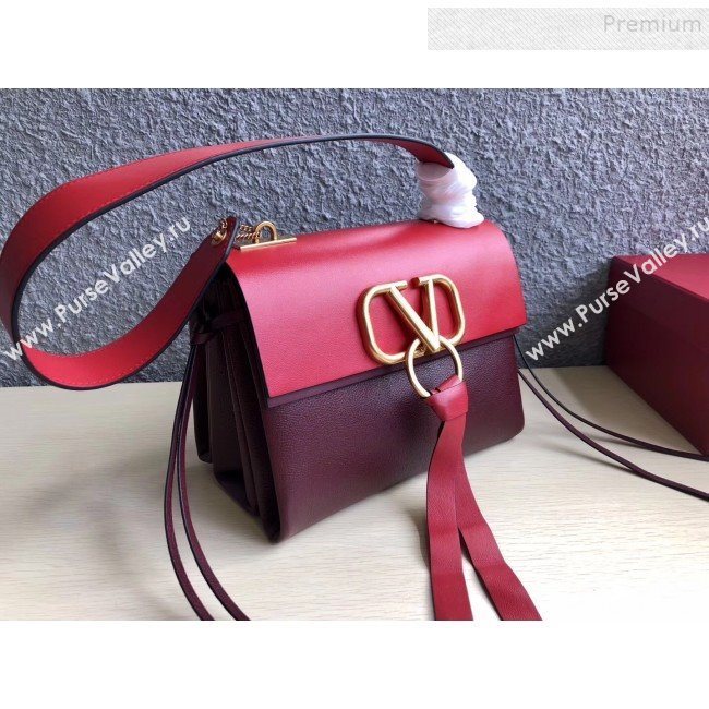 Valentino Medium VRing Calfskin Shoulder Bag 0004M Red/Burgundy 2019 (JIND-9101237)