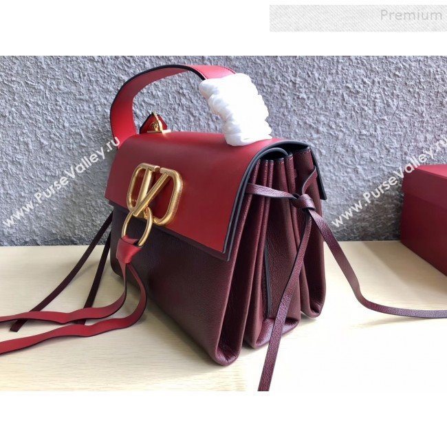 Valentino Medium VRing Calfskin Shoulder Bag 0004M Red/Burgundy 2019 (JIND-9101237)