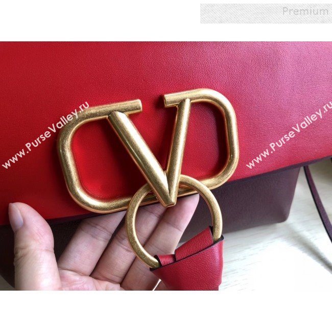 Valentino Medium VRing Calfskin Shoulder Bag 0004M Red/Burgundy 2019 (JIND-9101237)