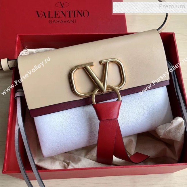 Valentino Small VRing Calfskin Shoulder Bag 0004S White/Beige 2019 (JIND-9101239)