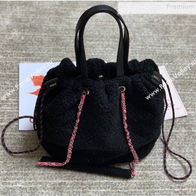 Chanel Quilted Shearling Sheepskin Medium Shopping Bag AS0981 Black 2019 (FM-9100726)