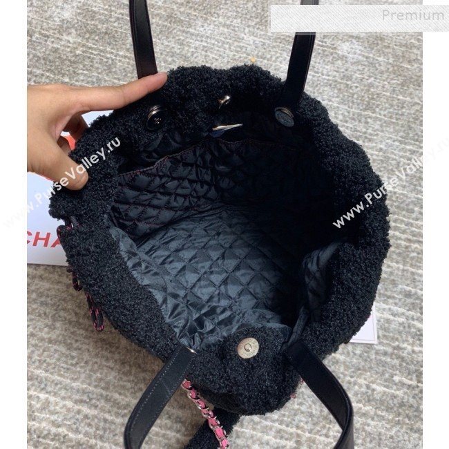 Chanel Quilted Shearling Sheepskin Medium Shopping Bag AS0981 Black 2019 (FM-9100726)