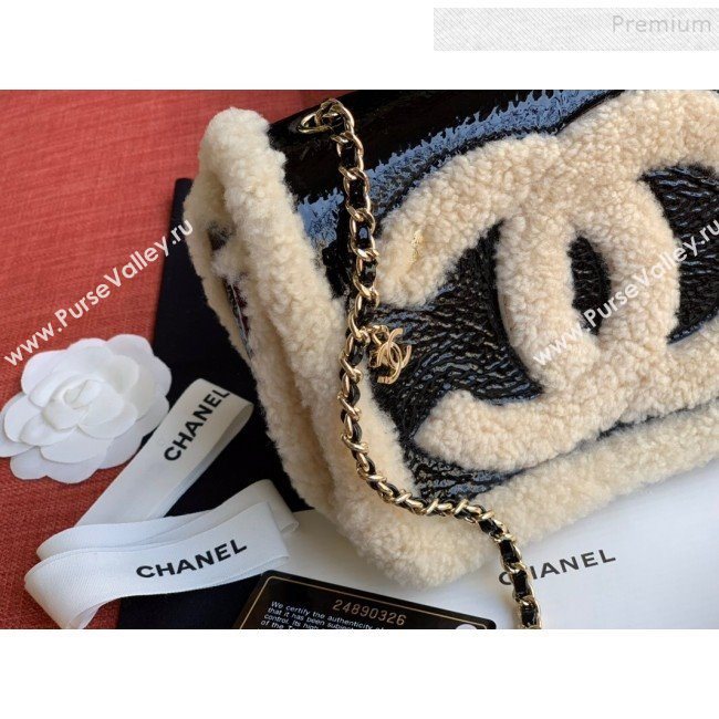 Chanel Shearling Sheepskin and Vintage Leather Flap Bag AS0321 Black/Beige 2019 (FM-9100728)