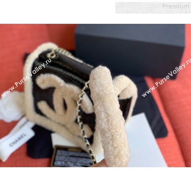 Chanel Shearling Sheepskin and Vintage Leather Flap Bag AS0321 Black/Beige 2019 (FM-9100728)