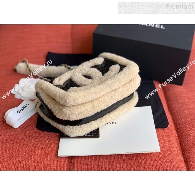 Chanel Shearling Sheepskin and Vintage Leather Flap Bag AS0321 Black/Beige 2019 (FM-9100728)