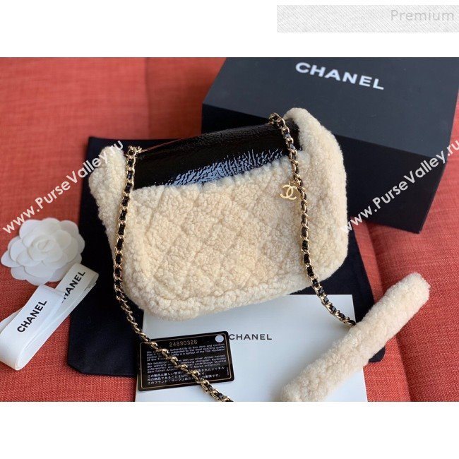 Chanel Shearling Sheepskin and Vintage Leather Flap Bag AS0321 Black/Beige 2019 (FM-9100728)