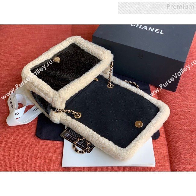 Chanel Shearling Sheepskin and Vintage Leather Flap Bag AS0321 Black/Beige 2019 (FM-9100728)