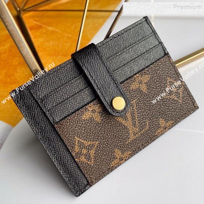 Louis Vuitton Monogram Canvas and Calfskin Porte Cartes Double Zipped Card Holder M66532 Black 2019 (KD-9100740)