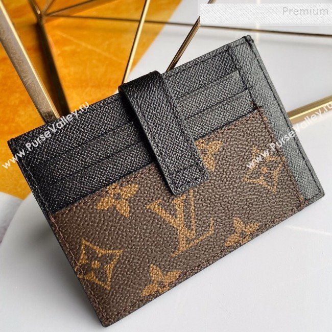 Louis Vuitton Monogram Canvas and Calfskin Porte Cartes Double Zipped Card Holder M66532 Black 2019 (KD-9100740)