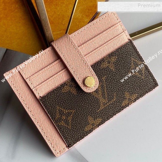 Louis Vuitton Monogram Canvas and Calfskin Porte Cartes Double Zipped Card Holder M66532 Pink 2019 (KD-9100741)