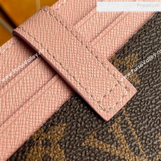 Louis Vuitton Monogram Canvas and Calfskin Porte Cartes Double Zipped Card Holder M66532 Pink 2019 (KD-9100741)