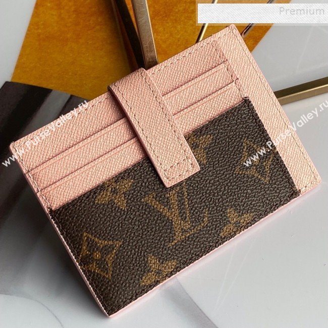 Louis Vuitton Monogram Canvas and Calfskin Porte Cartes Double Zipped Card Holder M66532 Pink 2019 (KD-9100741)