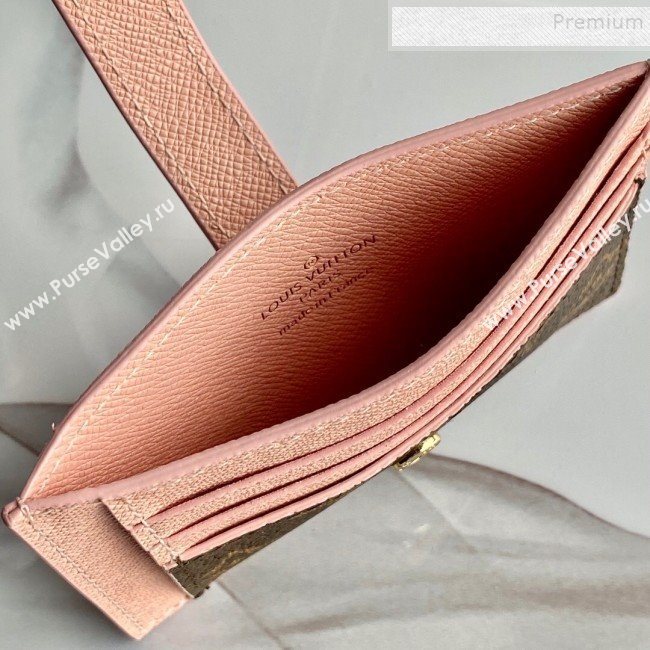 Louis Vuitton Monogram Canvas and Calfskin Porte Cartes Double Zipped Card Holder M66532 Pink 2019 (KD-9100741)