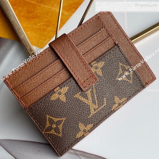 Louis Vuitton Monogram Canvas and Calfskin Porte Cartes Double Zipped Card Holder M66532 Brown 2019 (KD-9100742)
