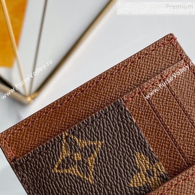 Louis Vuitton Monogram Canvas and Calfskin Porte Cartes Double Zipped Card Holder M66532 Brown 2019 (KD-9100742)