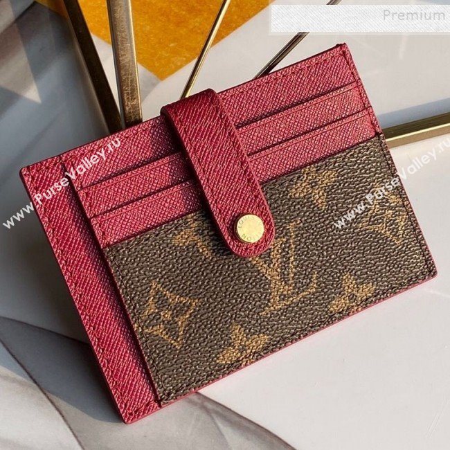 Louis Vuitton Monogram Canvas and Calfskin Porte Cartes Double Zipped Card Holder M66532 Fushia 2019 (KD-9100743)