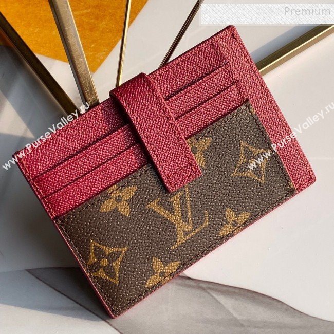 Louis Vuitton Monogram Canvas and Calfskin Porte Cartes Double Zipped Card Holder M66532 Fushia 2019 (KD-9100743)