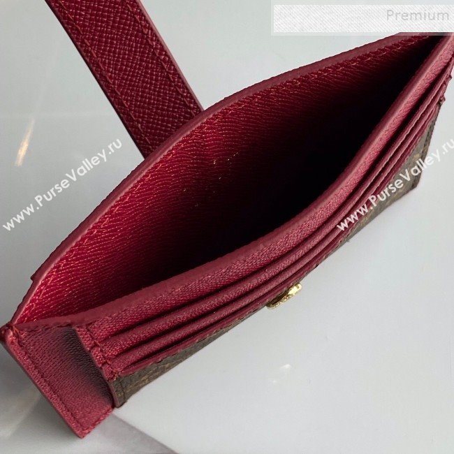 Louis Vuitton Monogram Canvas and Calfskin Porte Cartes Double Zipped Card Holder M66532 Fushia 2019 (KD-9100743)