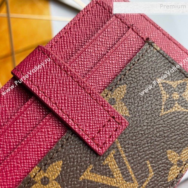 Louis Vuitton Monogram Canvas and Calfskin Porte Cartes Double Zipped Card Holder M66532 Fushia 2019 (KD-9100743)