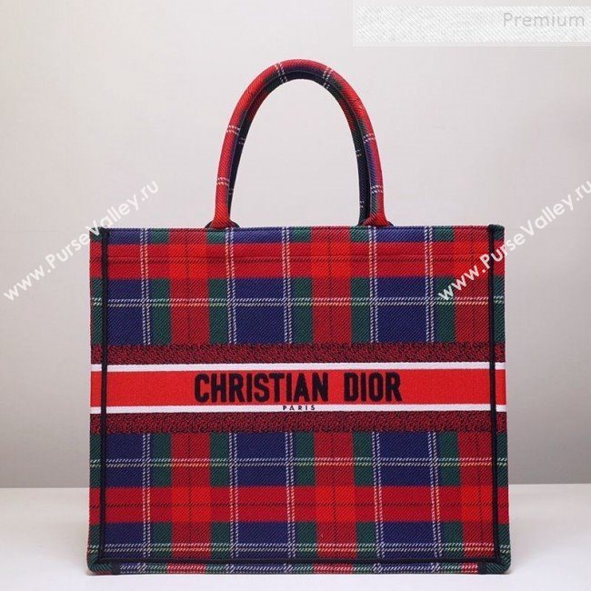 Dior Book Tote Large Bag in Cotton Canvas Check Red/Green/Blue 2019 (BINF-9100903)