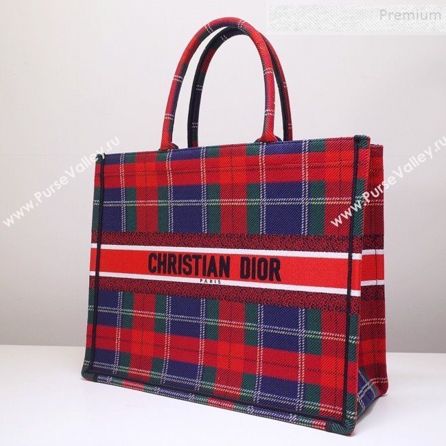 Dior Book Tote Large Bag in Cotton Canvas Check Red/Green/Blue 2019 (BINF-9100903)