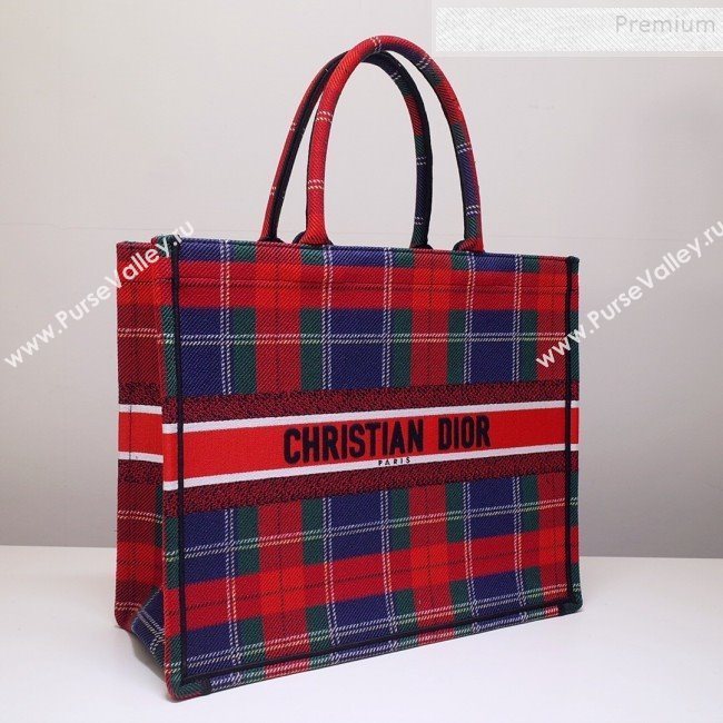 Dior Book Tote Large Bag in Cotton Canvas Check Red/Green/Blue 2019 (BINF-9100903)