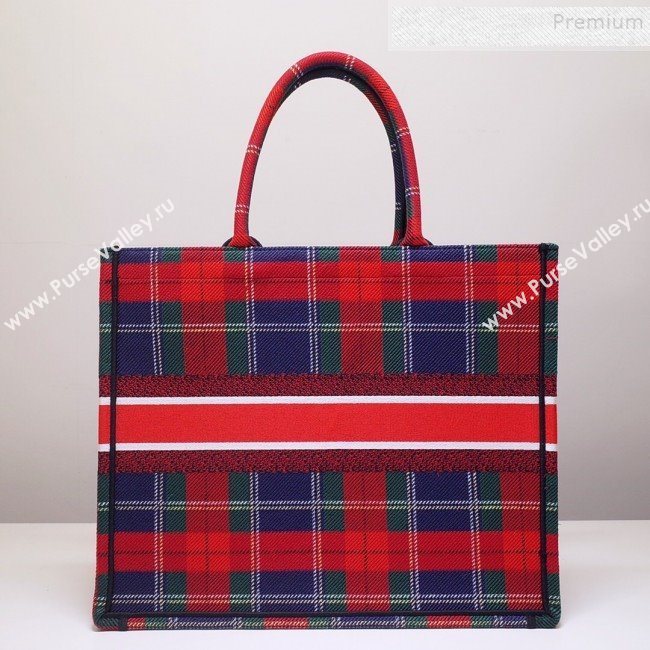 Dior Book Tote Large Bag in Cotton Canvas Check Red/Green/Blue 2019 (BINF-9100903)