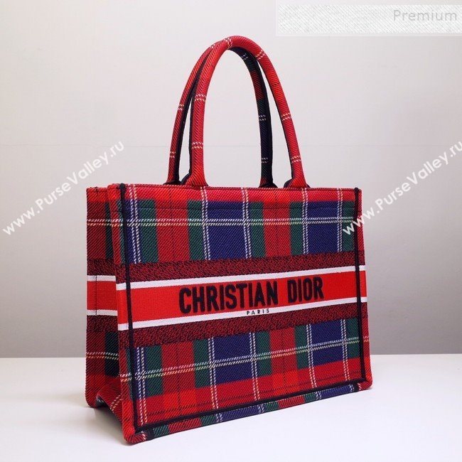 Dior Book Tote Small Bag in Cotton Canvas Check Red/Green/Blue 2019 (BINF-9100902)