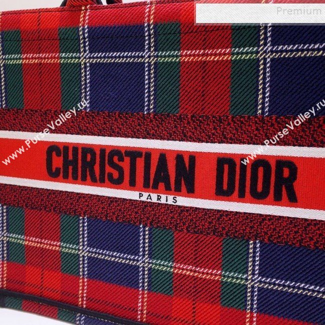 Dior Book Tote Small Bag in Cotton Canvas Check Red/Green/Blue 2019 (BINF-9100902)