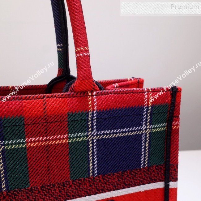Dior Book Tote Small Bag in Cotton Canvas Check Red/Green/Blue 2019 (BINF-9100902)