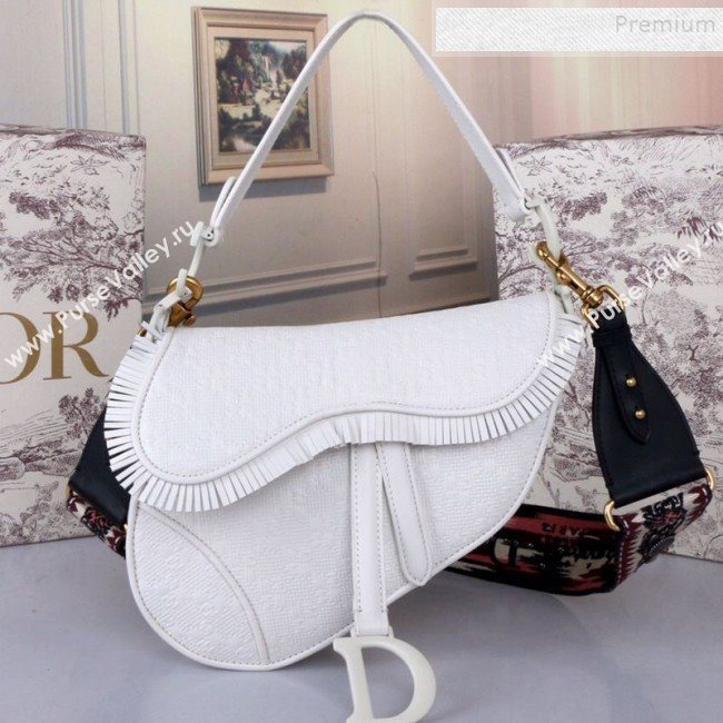 Dior Saddle Medium Bag in Ultra Matte Embossed Leather White 2019 (BINF-9100905)