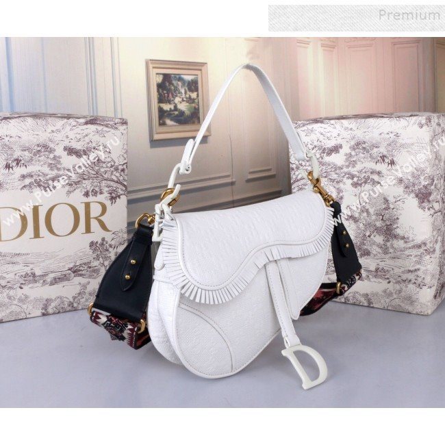 Dior Saddle Medium Bag in Ultra Matte Embossed Leather White 2019 (BINF-9100905)